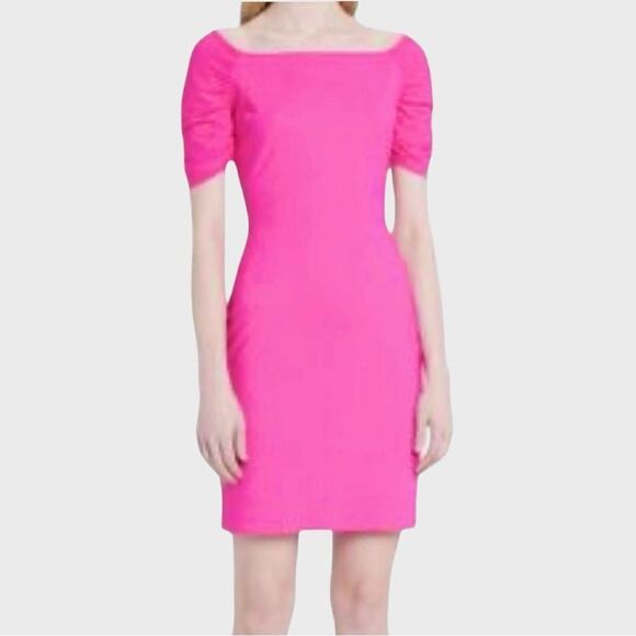 Sz 36 CHIARA BONI LA PETITE ROBE Vissia Off-Shoulder Shirred-Sleeve Mini Dress - Picture 2 of 12